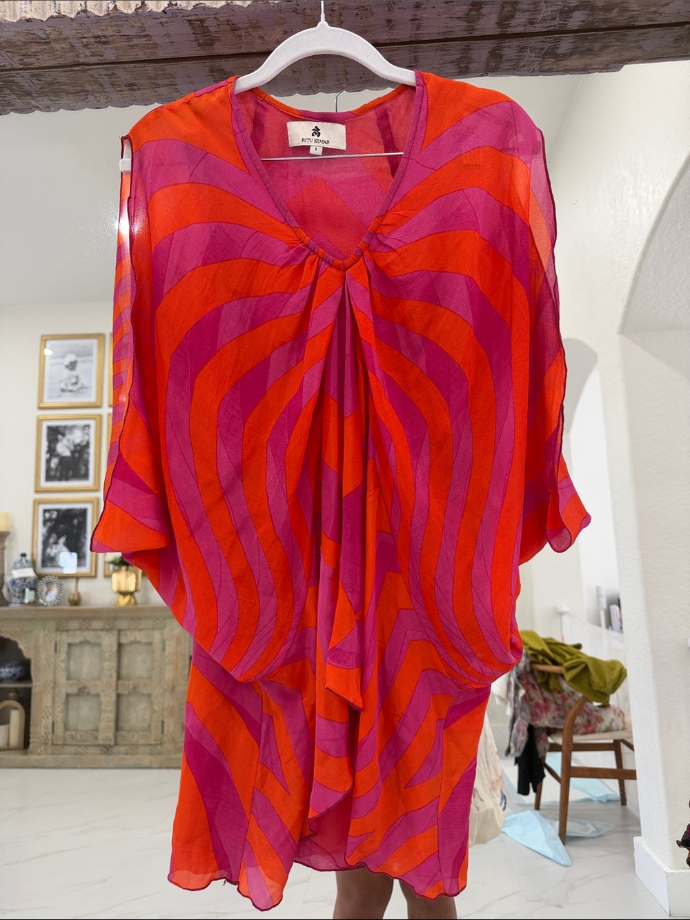 Ritu Kumar 100% Silk Pink & Orange Kaftan
